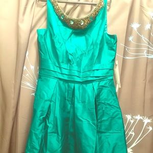 Emerald Green Kay Unger silk cocktail dress.